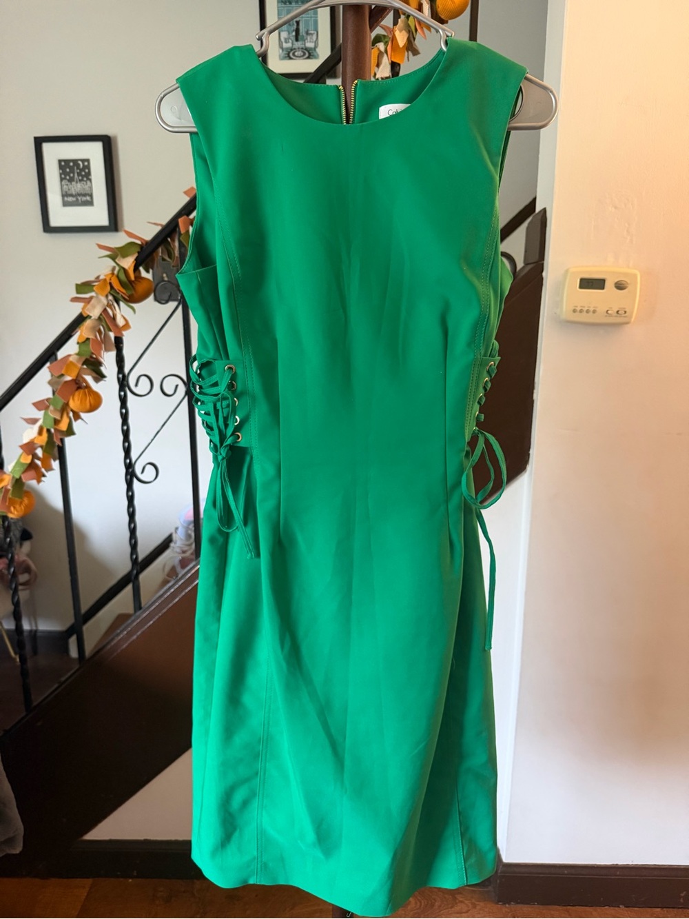 Calvin Klein Bright Green Sleeveless Sheath Dress with Side Lace-Up - Picture 3 of 6